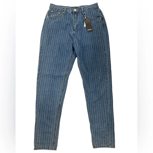 Nasty Gal High Waisted Denim Striped Mom Jeans Size 6 - Picture 5 of 16